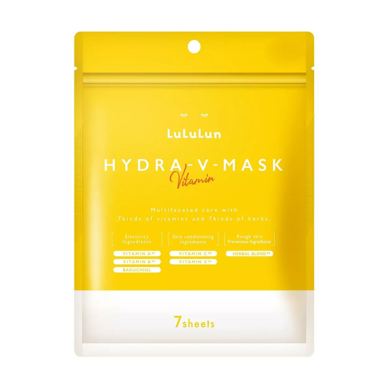 Зволожувальна тканинна маска для обличчя Lululun Hydra-V-Mask Vitamin з вітамінами та травами, 7 шт
